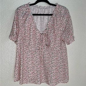 SHEIN Curve Pink Flower Tie Top size 1X
